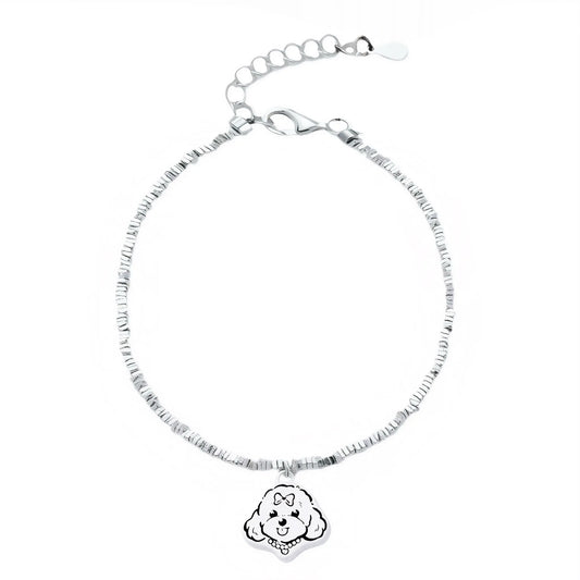 Custom Dog Crushed Silver Pet Face Bracelet with Hand-Engraved Portrait - Sterling Silver Pet Memorial Jewelry