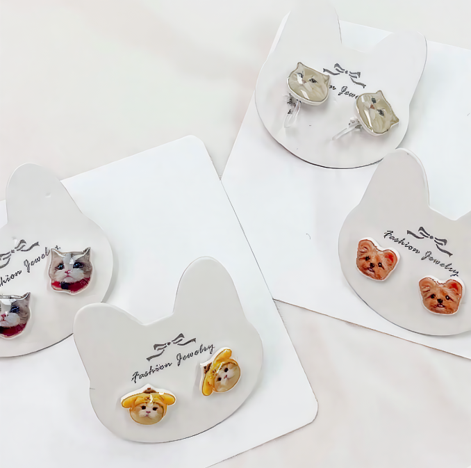Resin Pet Face Stud Earrings