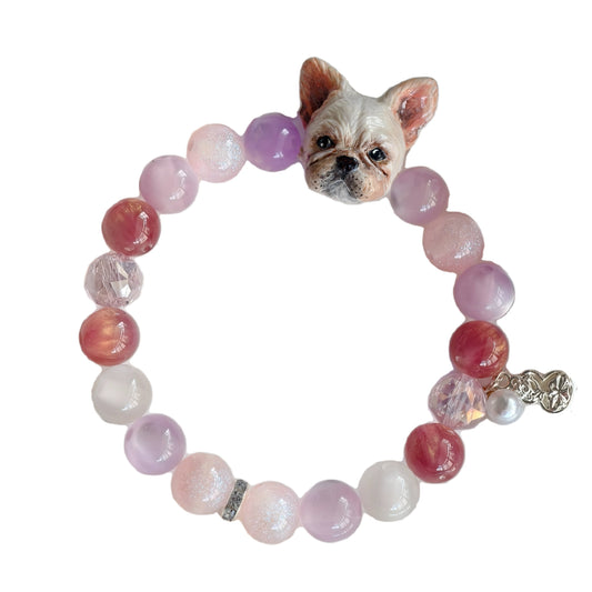Custom Dog Beaded Stone Pet Face Clay Bracelet with Hand- Portrait - Clay Pet Memorial Jewelry