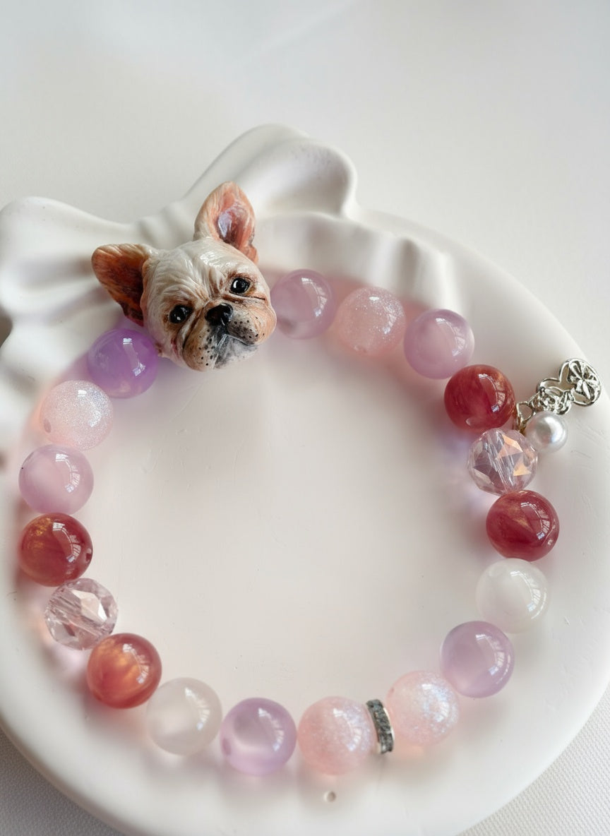 Close-up on our Dog Beaded Stone Pet Face Clay Bracelet 