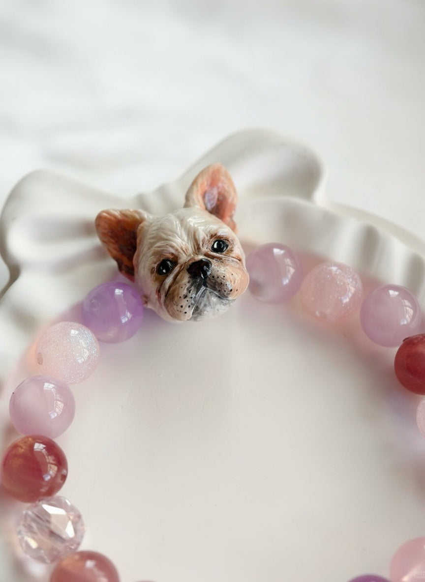 Close-up on our Dog Beaded Stone Pet Clay Bracelet 
