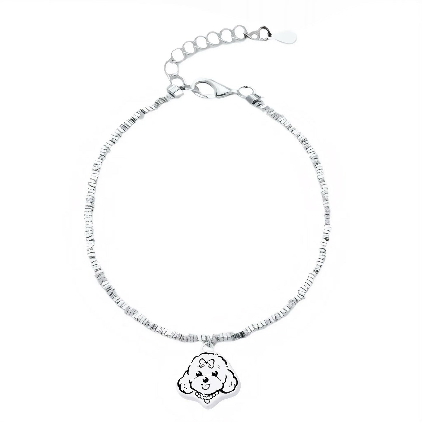Custom Dog Crushed Silver Pet Face Bracelet with Hand-Engraved Portrait - Sterling Silver Pet Memorial Jewelry