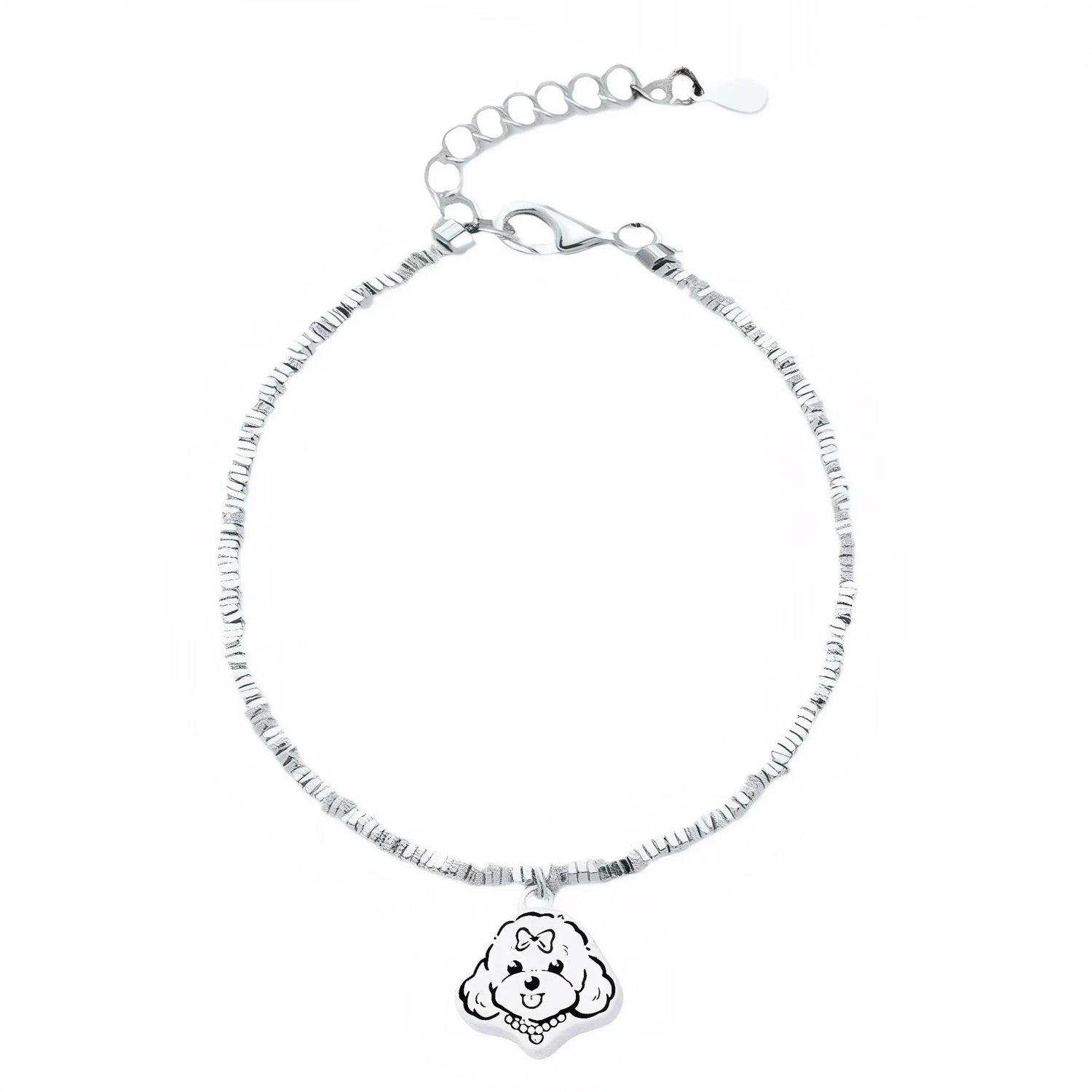 Custom Dog Crushed Silver Pet Face Bracelet with Hand-Engraved Portrait - Sterling Silver Pet Memorial Jewelry