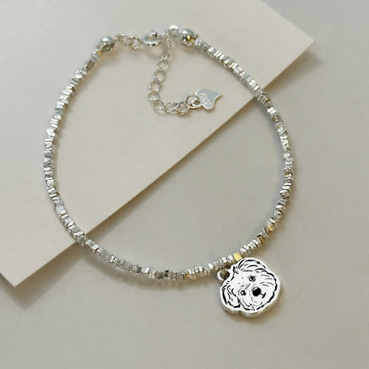 Close-up on our Dog Crushed Silver Pet Face Bracelet