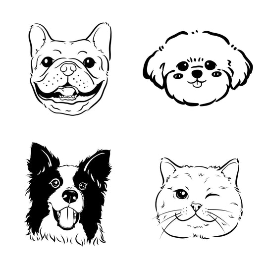 A collection of four hand-painted minimalist line pet portrait.