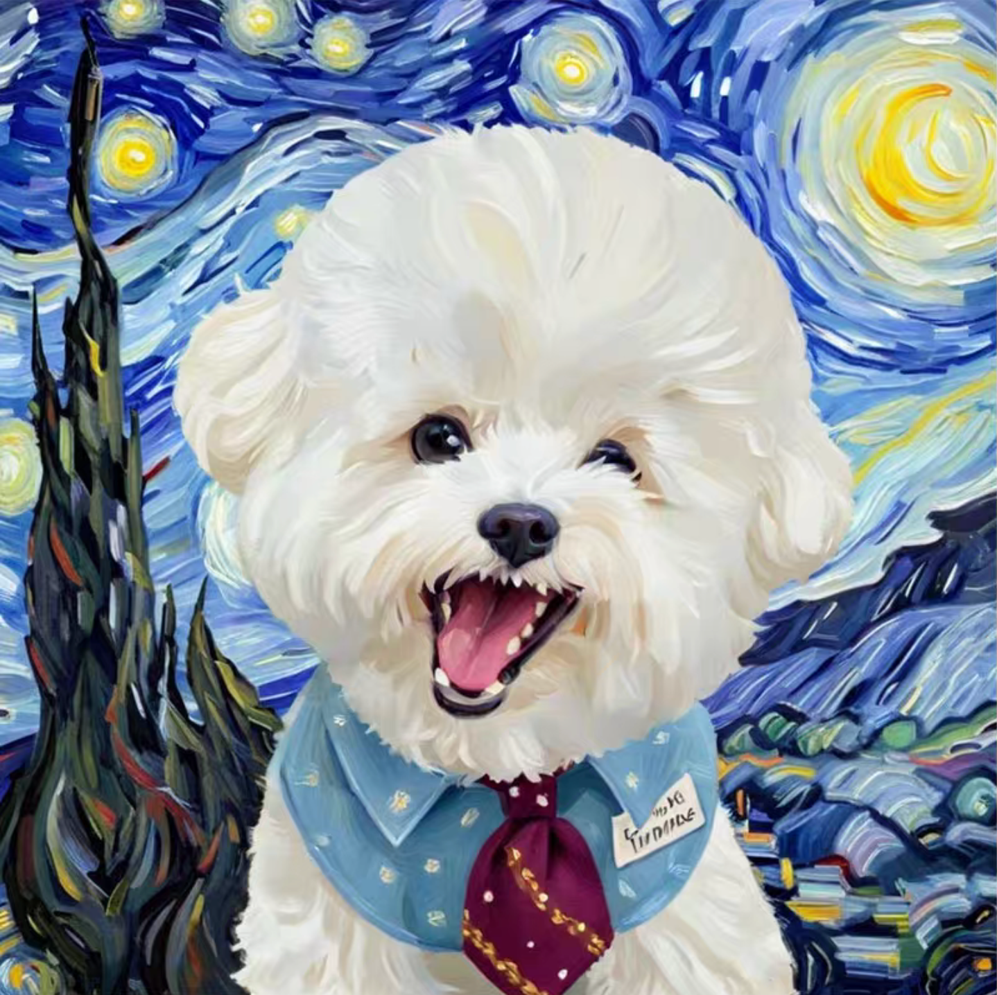 A custom oil painting style dog portrait.
