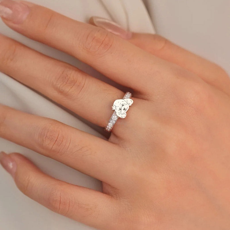 Silver Rhinestone Pet Face Ring