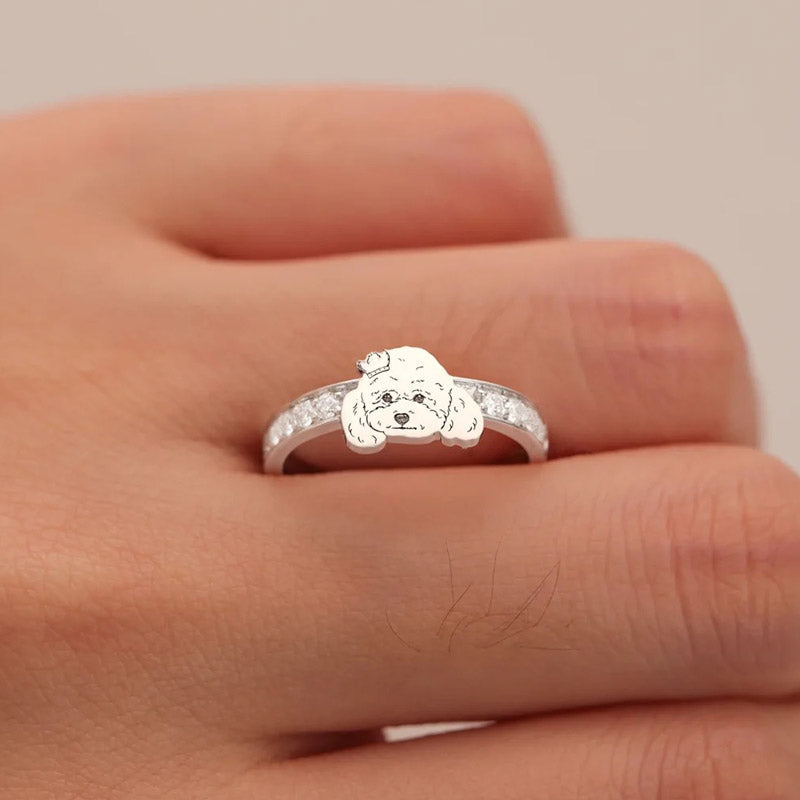 Silver Rhinestone Pet Face Ring