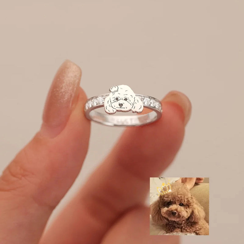 Silver Rhinestone Pet Face Ring