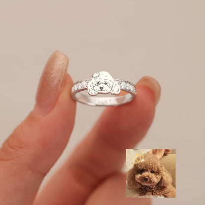 Silver Rhinestone Pet Face Ring