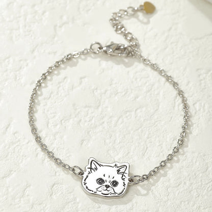 Custom sterling silver pet semorial bracelet with laser-engraved portrait