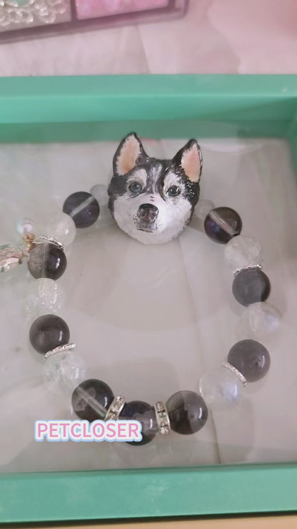 Beaded Stone Pet Face Clay Bracelet